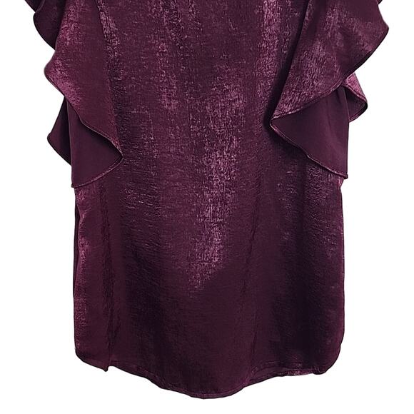 A. Byer Cold Shoulder Dark Purple Ruffle Blouse, Small - Picture 3 of 8